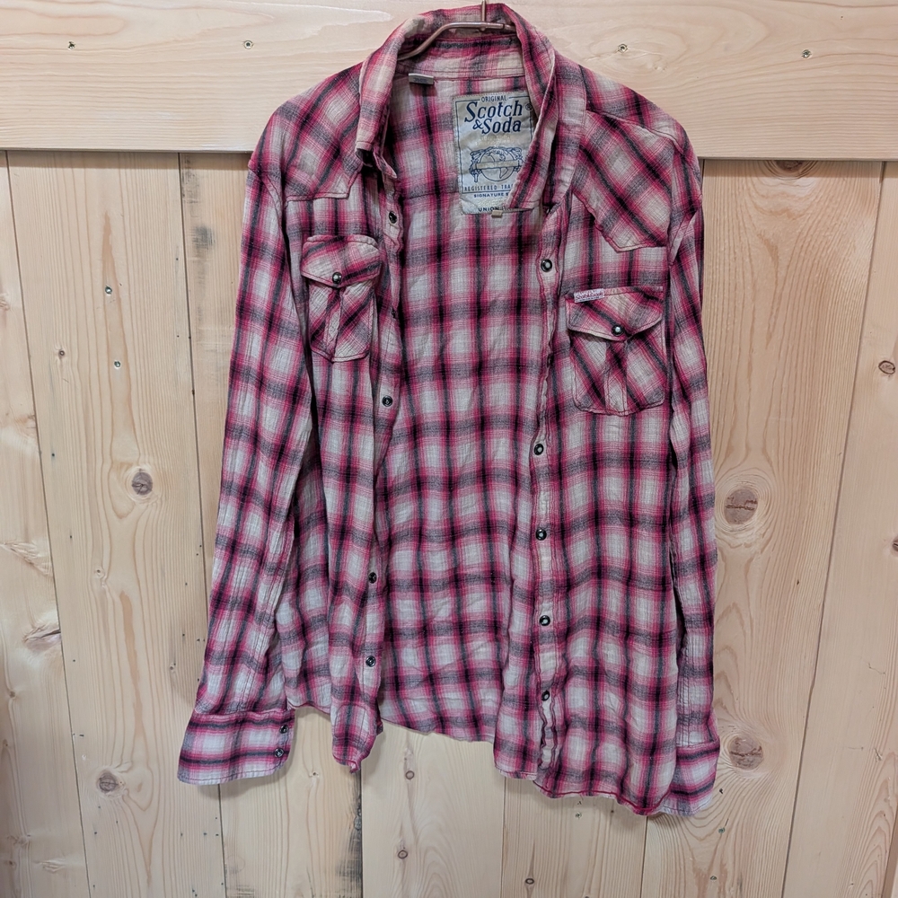 Scotch & Soda Men's Red Plaid Button-Up Shirt